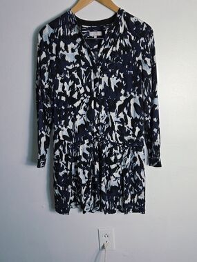 Women's Black and White Printed Long Sleeve Dress